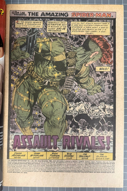 🔑 AMAZING SPIDER-MAN #323 [MARVEL COMICS] DIRECT *1ST APP. SOLO* 1989 VG/FN