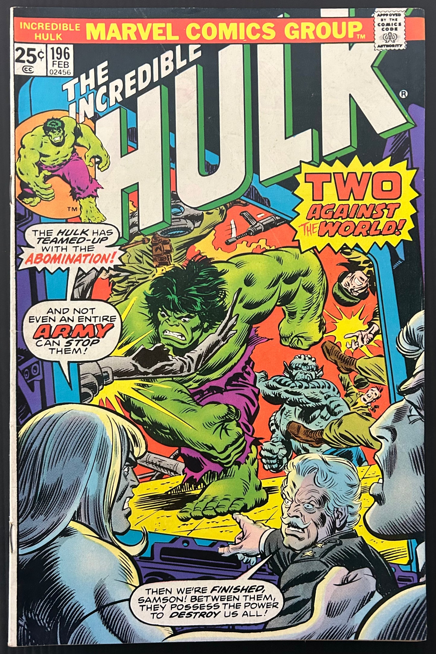 THE INCREDIBLE HULK #196 [MARVEL COMICS] DIRECT 1976 FN