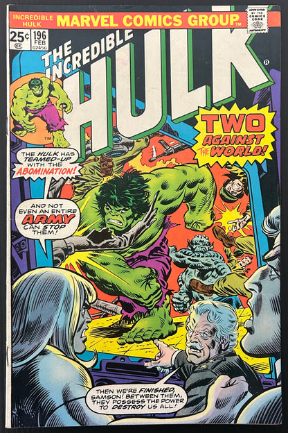 THE INCREDIBLE HULK #196 [MARVEL COMICS] DIRECT 1976 FN