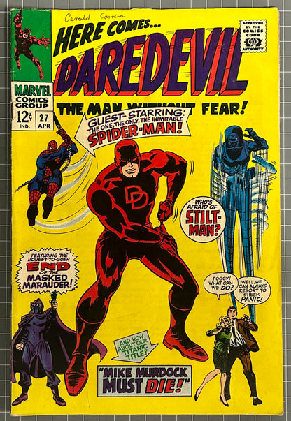 🔑 DAREDEVIL #27 [MARVEL COMICS] DIRECT *SPIDERMAN CROSSOVER* 1967 VG/FN