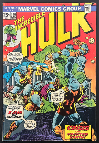 🔑 THE INCREDIBLE HULK #176 [MARVEL COMICS] DIRECT *1ST APP. GLENN TALBOT* 1974 FN
