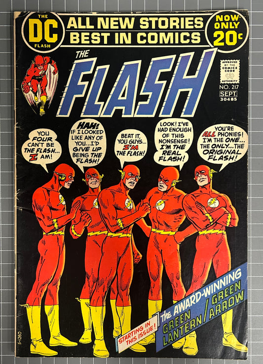🔑 THE FLASH #217 [DC COMICS] *GREEN LANTERN/GREEN ARROW TEAM-UP* 1972 VG/FN-