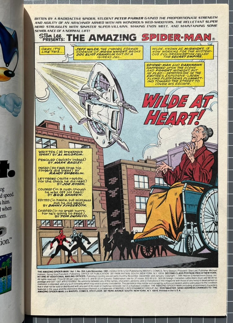 THE AMAZING SPIDER-MAN #354 [MARVEL COMICS] DIRECT 1991 VF/NM
