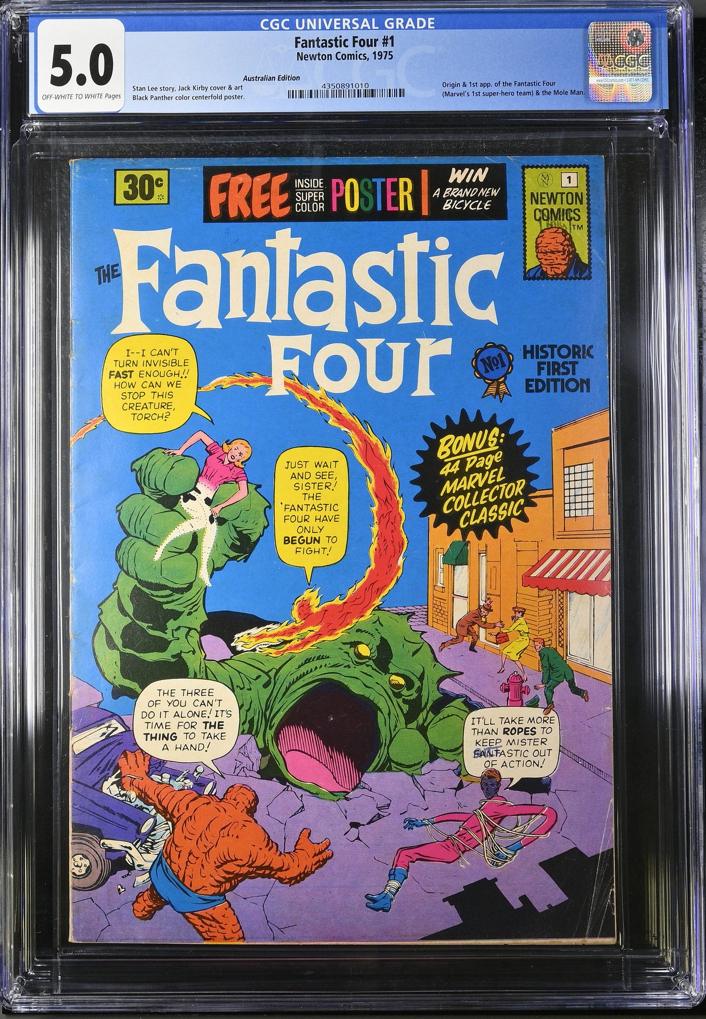 🔑 FANTASTIC FOUR #1 + POSTER CGC 5.0 [NEWTON COMICS] AUSTRALIAN MARVEL 1975
