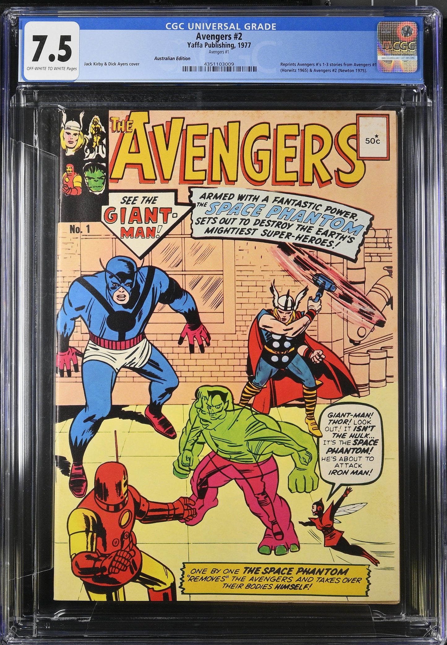 🔑 THE AVENGERS #1 CGC 7.5 [YAFFA PUBLISHING] AUSTRALIAN MARVEL COMIC 1977