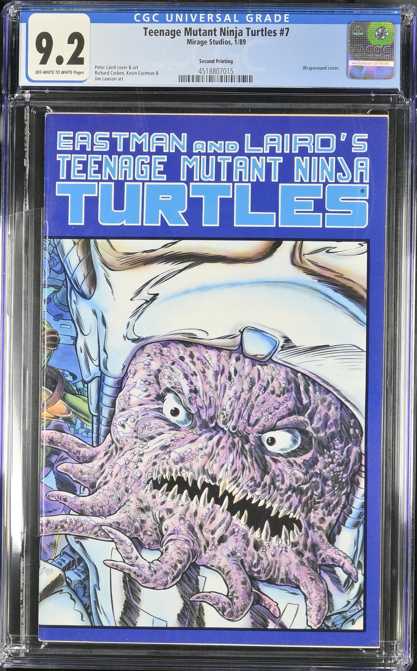 🔑 TEENAGE MUTANT NINJA TURTLES #7 CGC 9.2 (TMNT) [MIRAGE] 2ND PRINT COMIC 1986