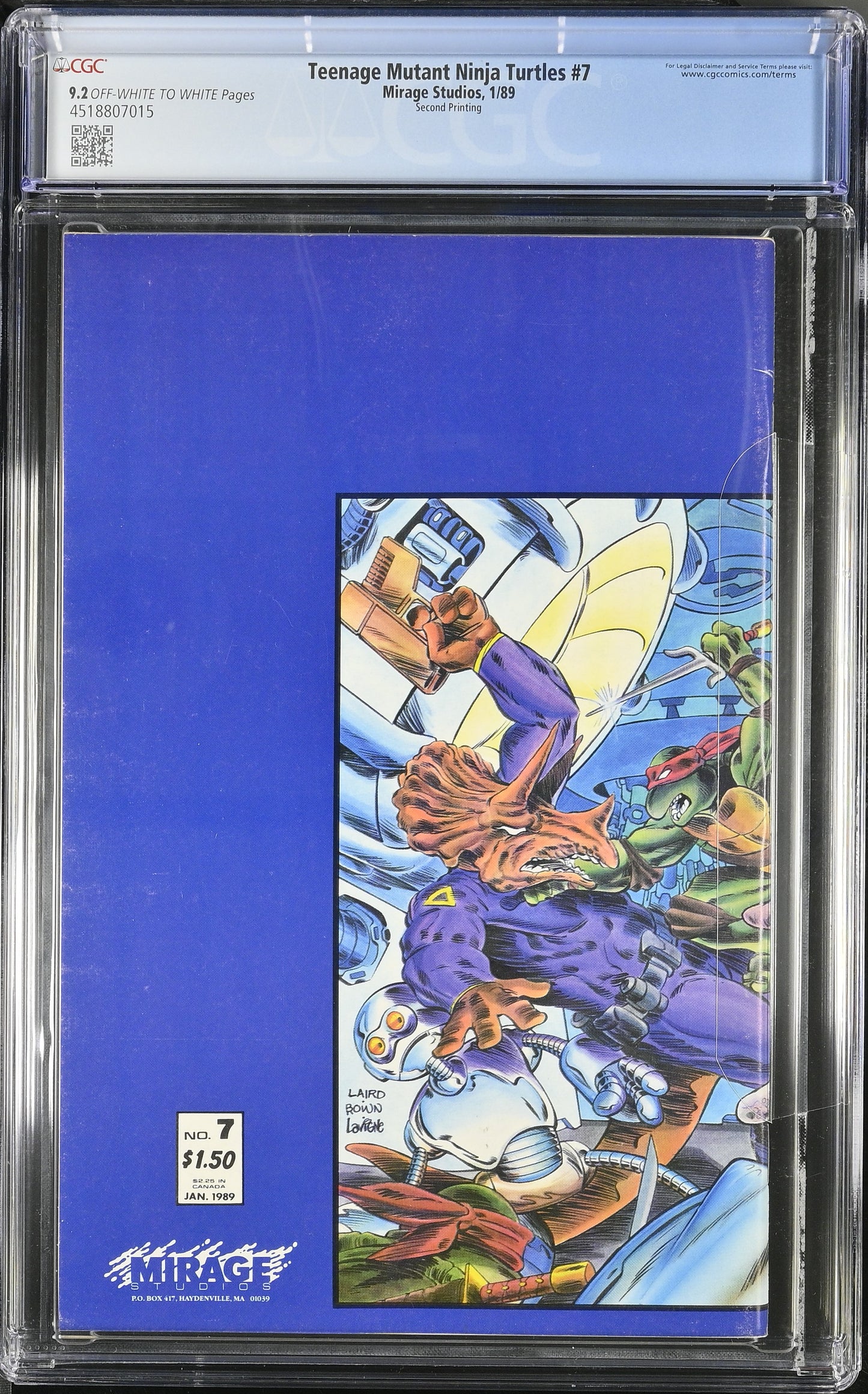 🔑 TEENAGE MUTANT NINJA TURTLES #7 CGC 9.2 (TMNT) [MIRAGE] 2ND PRINT COMIC 1986