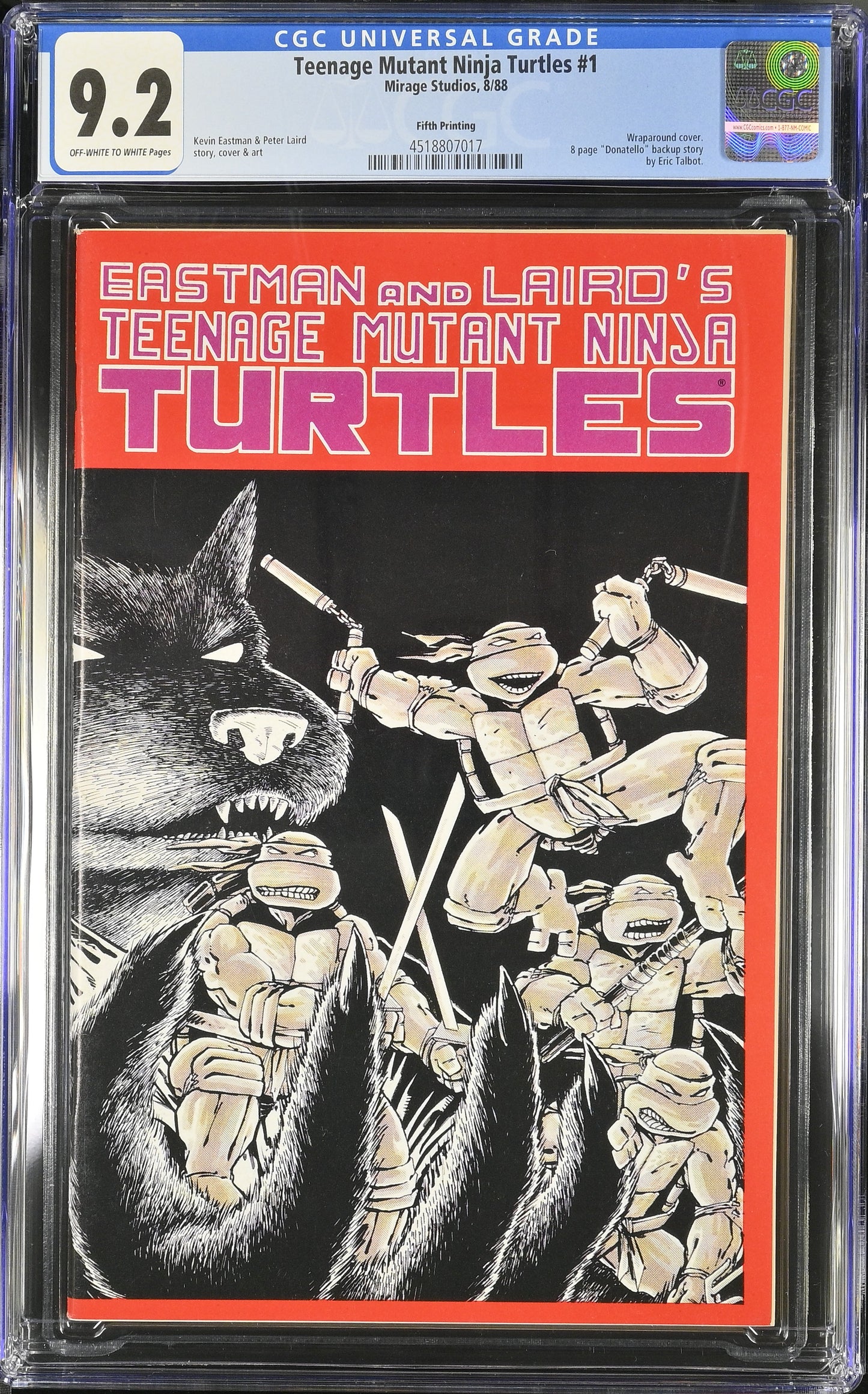 🔑 TEENAGE MUTANT NINJA TURTLES #1 CGC 9.2 (MIRAGE) 5TH PRINT TMNT COMIC 1988