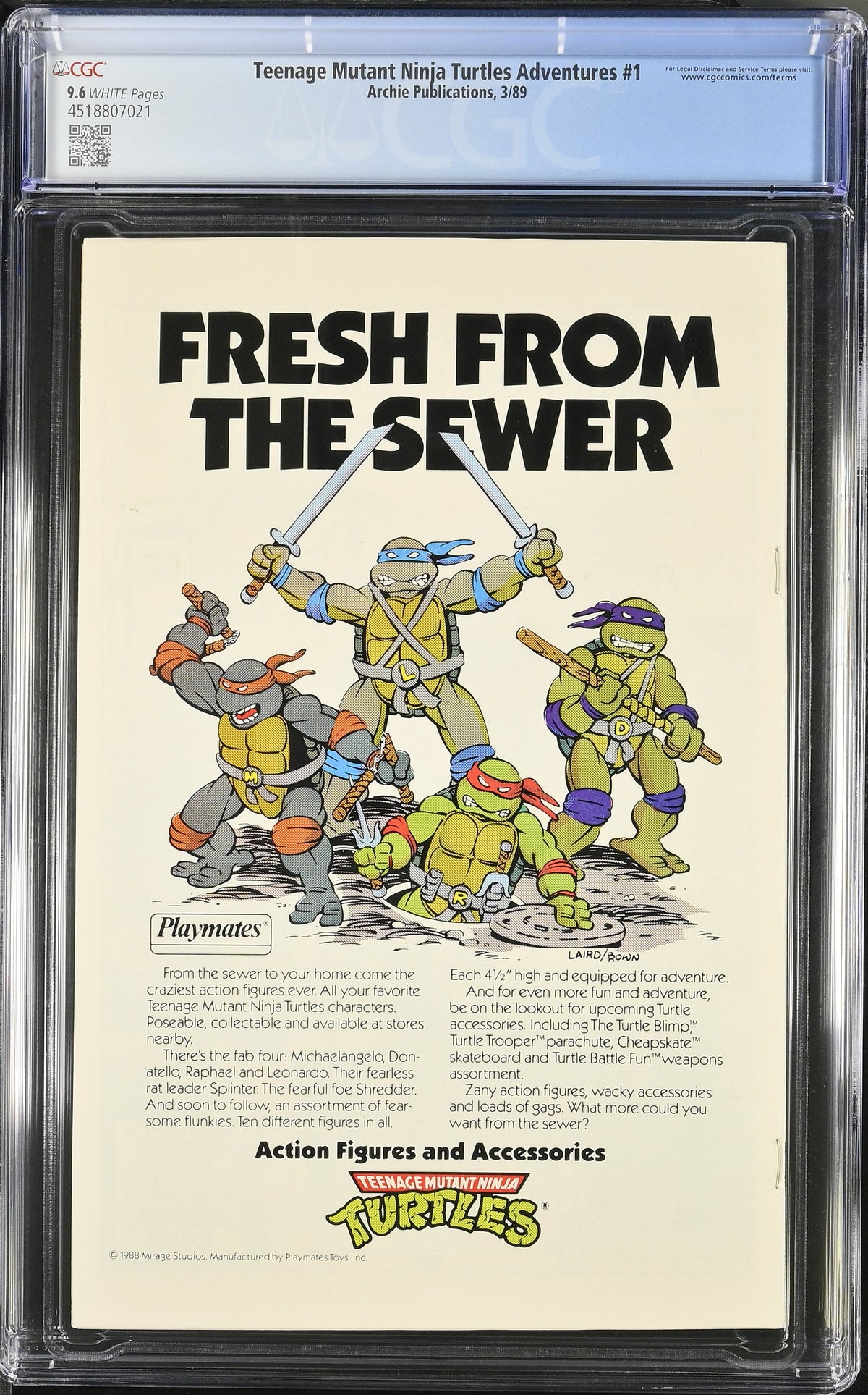 🔑 TEENAGE MUTANT NINJA TURTLES ADVENTURES #1 CGC 9.6 [ARCHIE COMICS] 1989