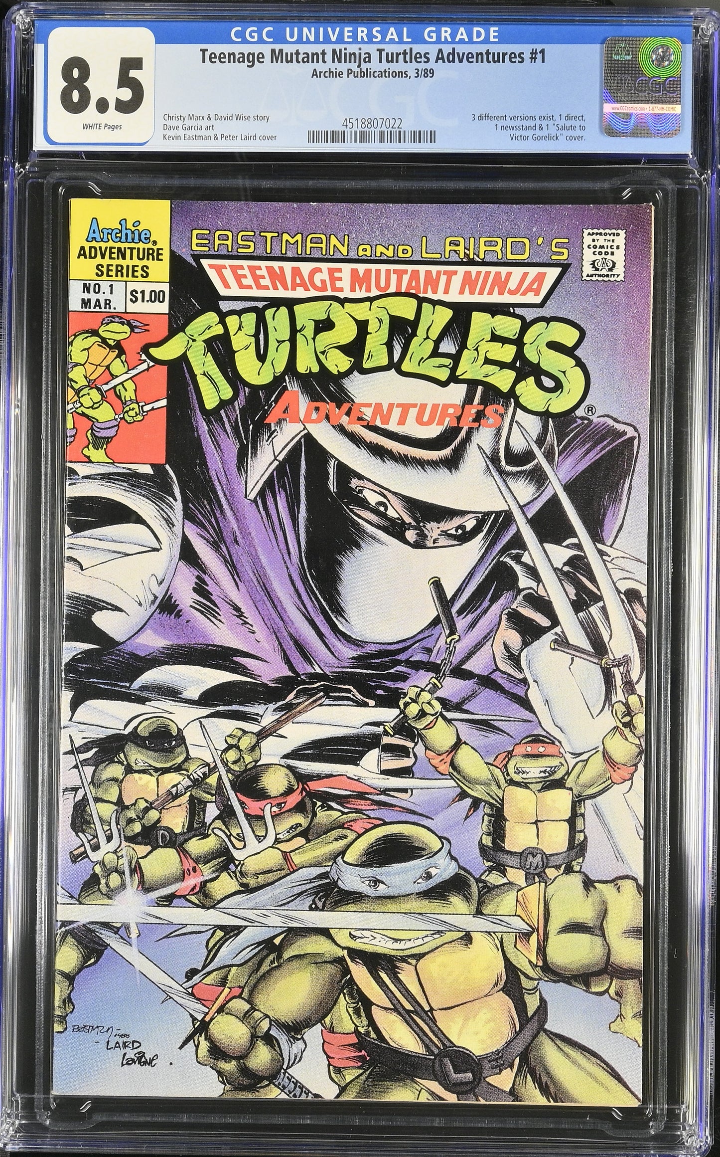 🔑 TEENAGE MUTANT NINJA TURTLES ADVENTURES #1 CGC 8.5 [ARCHIE COMICS] 1989