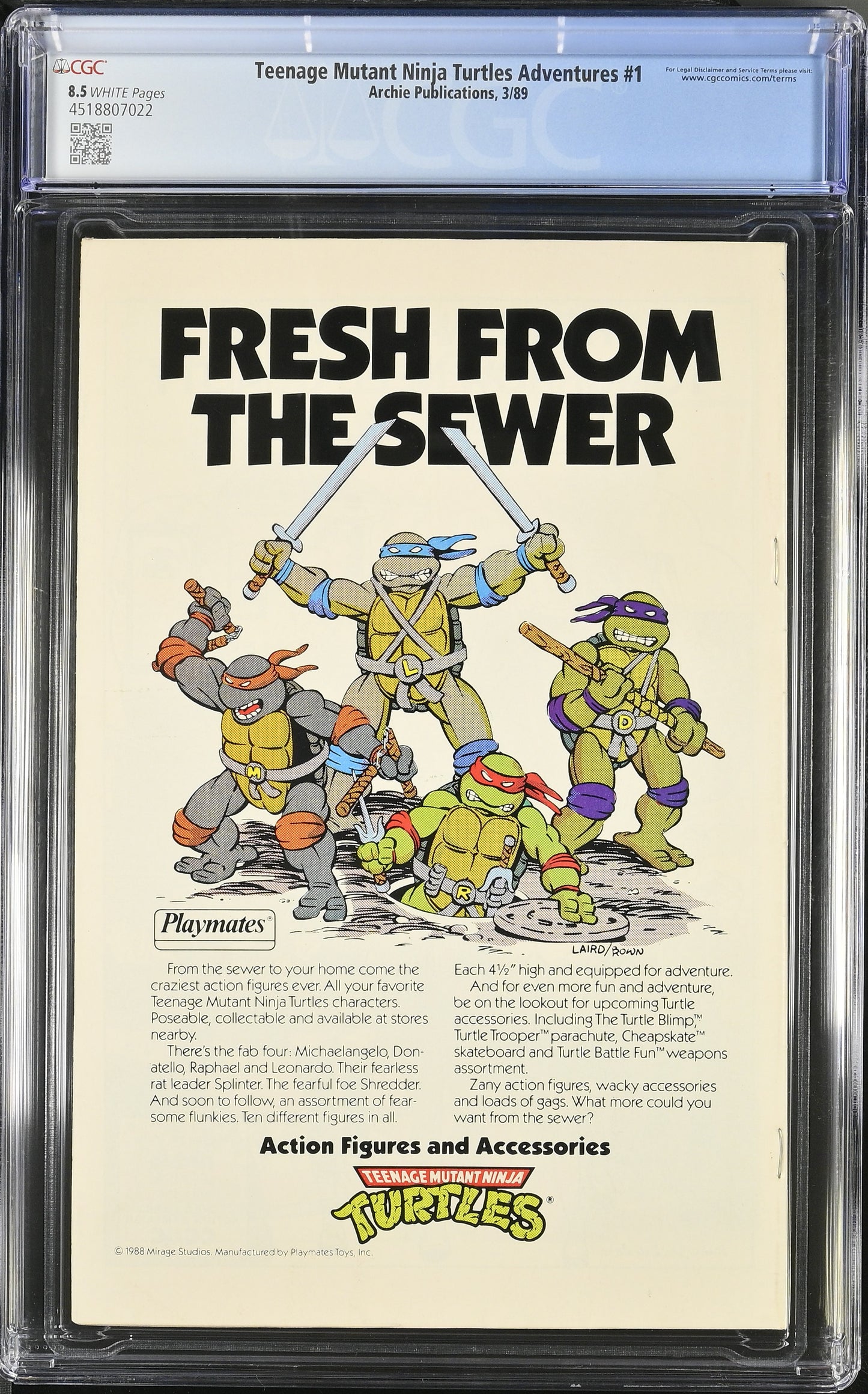 🔑 TEENAGE MUTANT NINJA TURTLES ADVENTURES #1 CGC 8.5 [ARCHIE COMICS] 1989