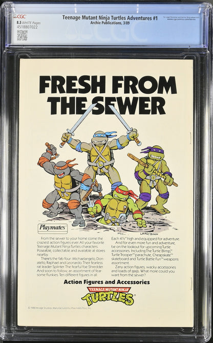 🔑 TEENAGE MUTANT NINJA TURTLES ADVENTURES #1 CGC 8.5 [ARCHIE COMICS] 1989