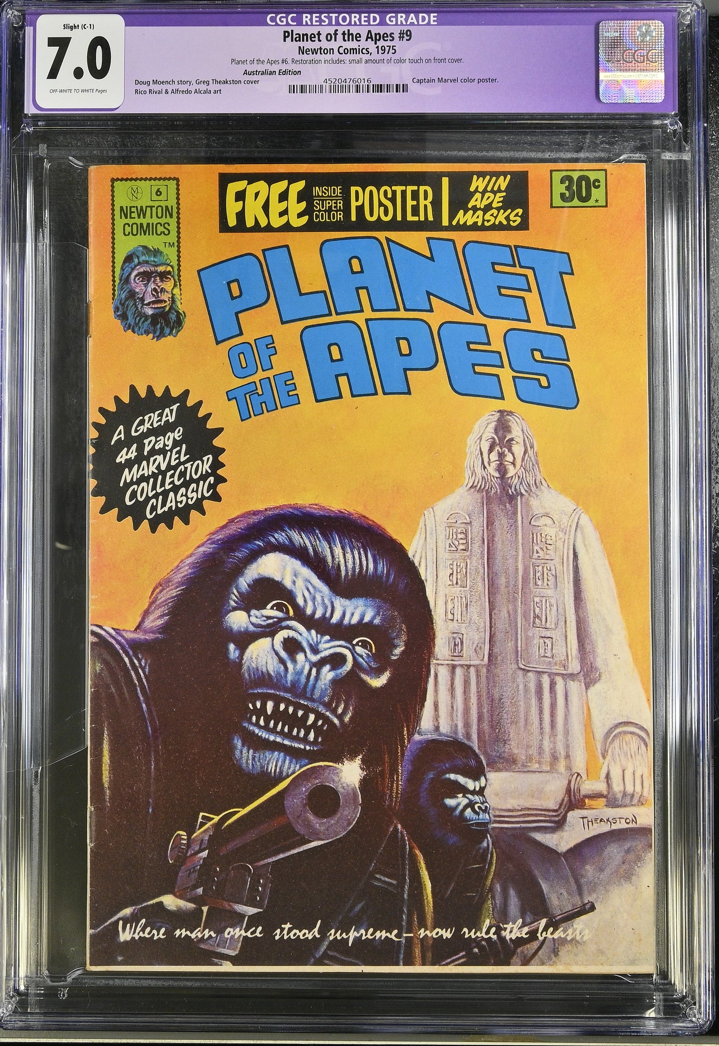 🔑 PLANET OF THE APES #6 (#9) CGC 7.0 + POSTER [NEWTON COMICS] AUSTRALIAN MARVEL 1975