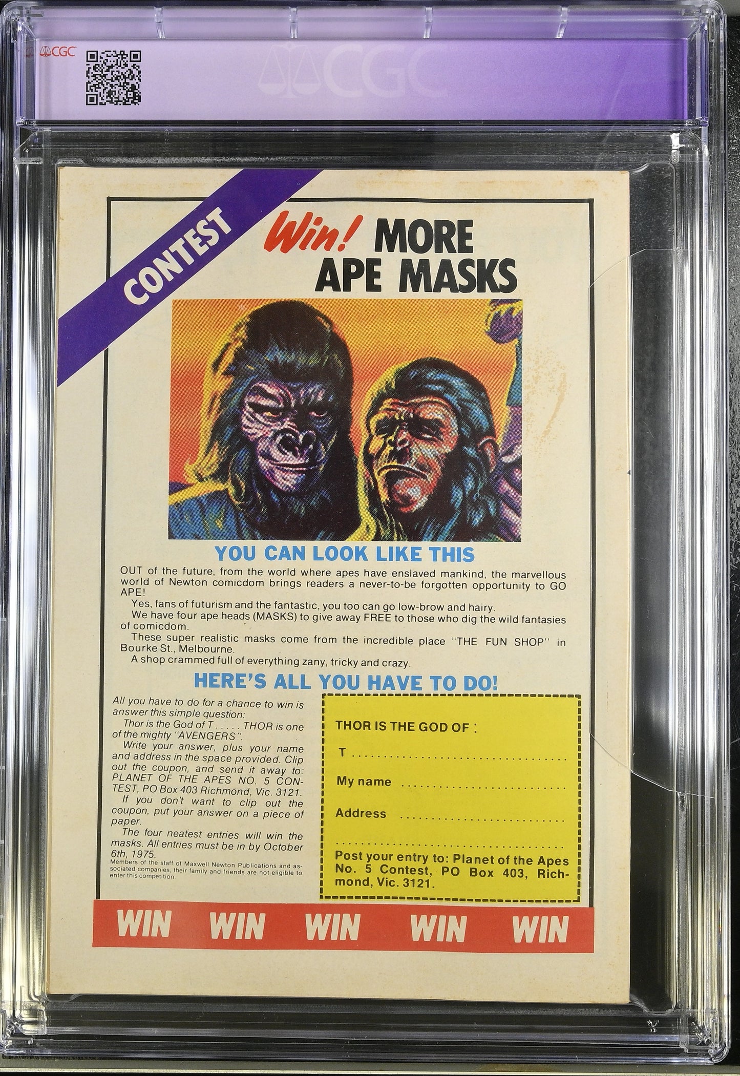 🔑 PLANET OF THE APES #6 (#9) CGC 7.0 + POSTER [NEWTON COMICS] AUSTRALIAN MARVEL 1975