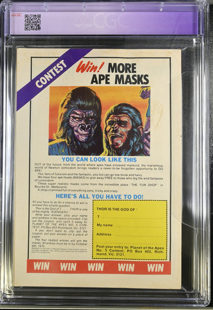 🔑 PLANET OF THE APES #6 (#9) CGC 7.0 + POSTER [NEWTON COMICS] AUSTRALIAN MARVEL 1975