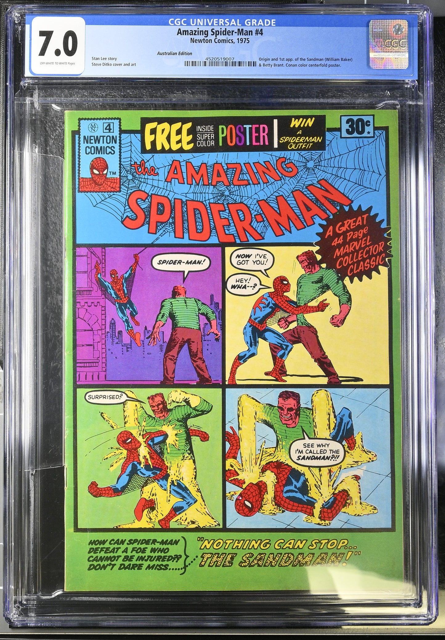 🔑 AMAZING SPIDER-MAN #4 CGC 7.0 + POSTER [NEWTON] AUSTRALIAN MARVEL COMIC 1975