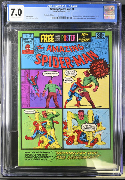 🔑 AMAZING SPIDER-MAN #4 CGC 7.0 + POSTER [NEWTON] AUSTRALIAN MARVEL COMIC 1975