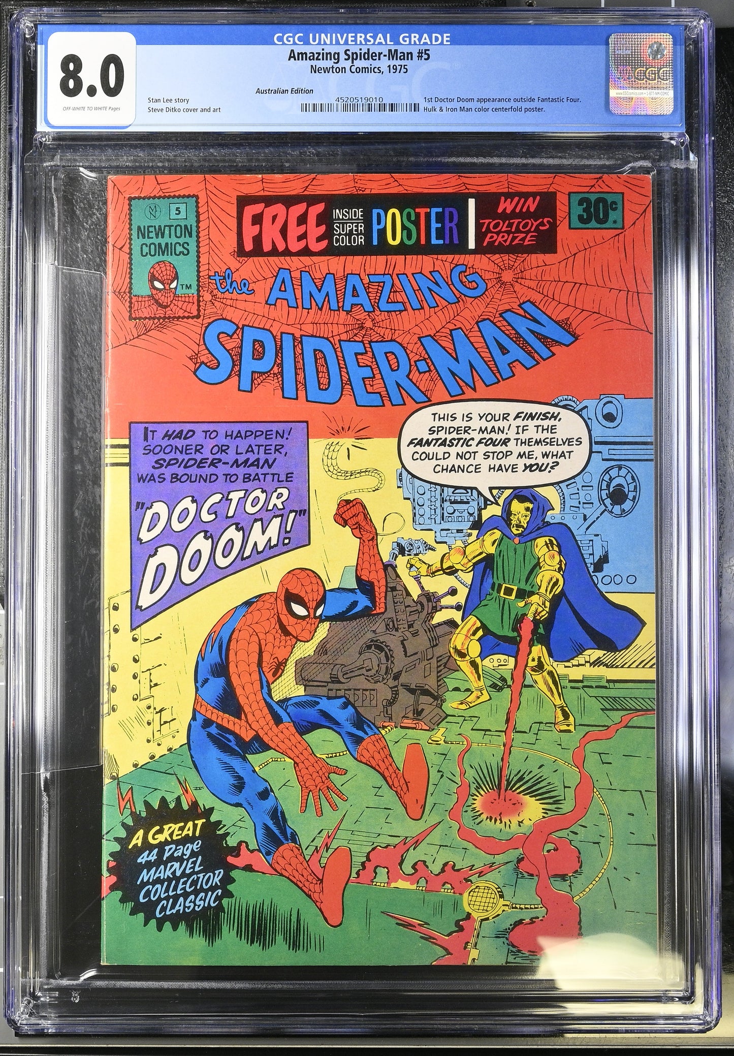 🔑 THE AMAZING SPIDER-MAN #5 CGC 8.0 + POSTER [NEWTON COMICS] AUSTRALIAN MARVEL 1975