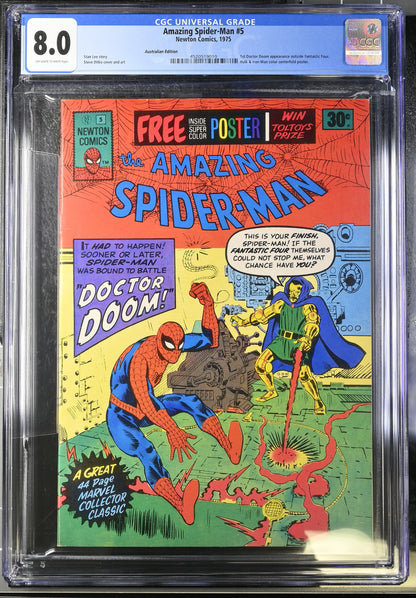 🔑 THE AMAZING SPIDER-MAN #5 CGC 8.0 + POSTER [NEWTON COMICS] AUSTRALIAN MARVEL 1975