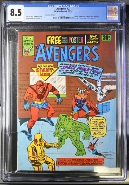 🔑 THE AVENGERS #2 CGC 8.5 + POSTER [NEWTON COMICS] AUSTRALIAN MARVEL 1975