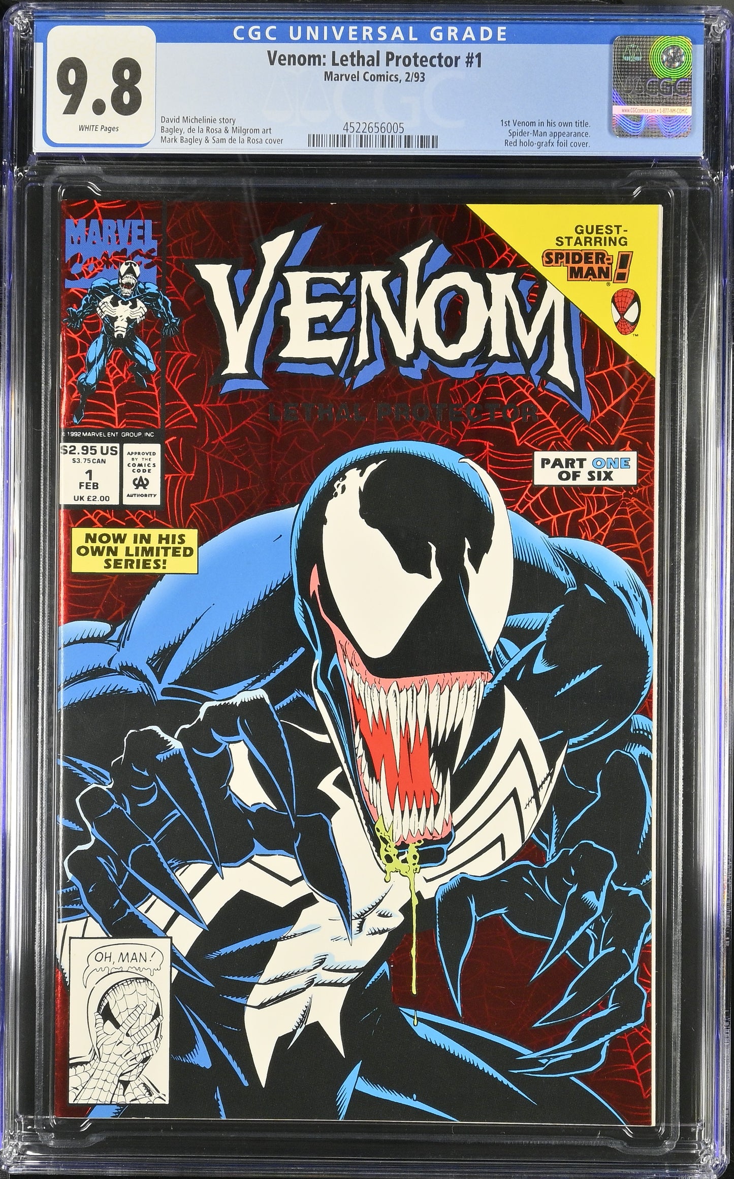 🔑 VENOM: LETHAL PROTECTOR #1 CGC 9.8 [MARVEL] *MARK BAGLEY* COMIC 1993