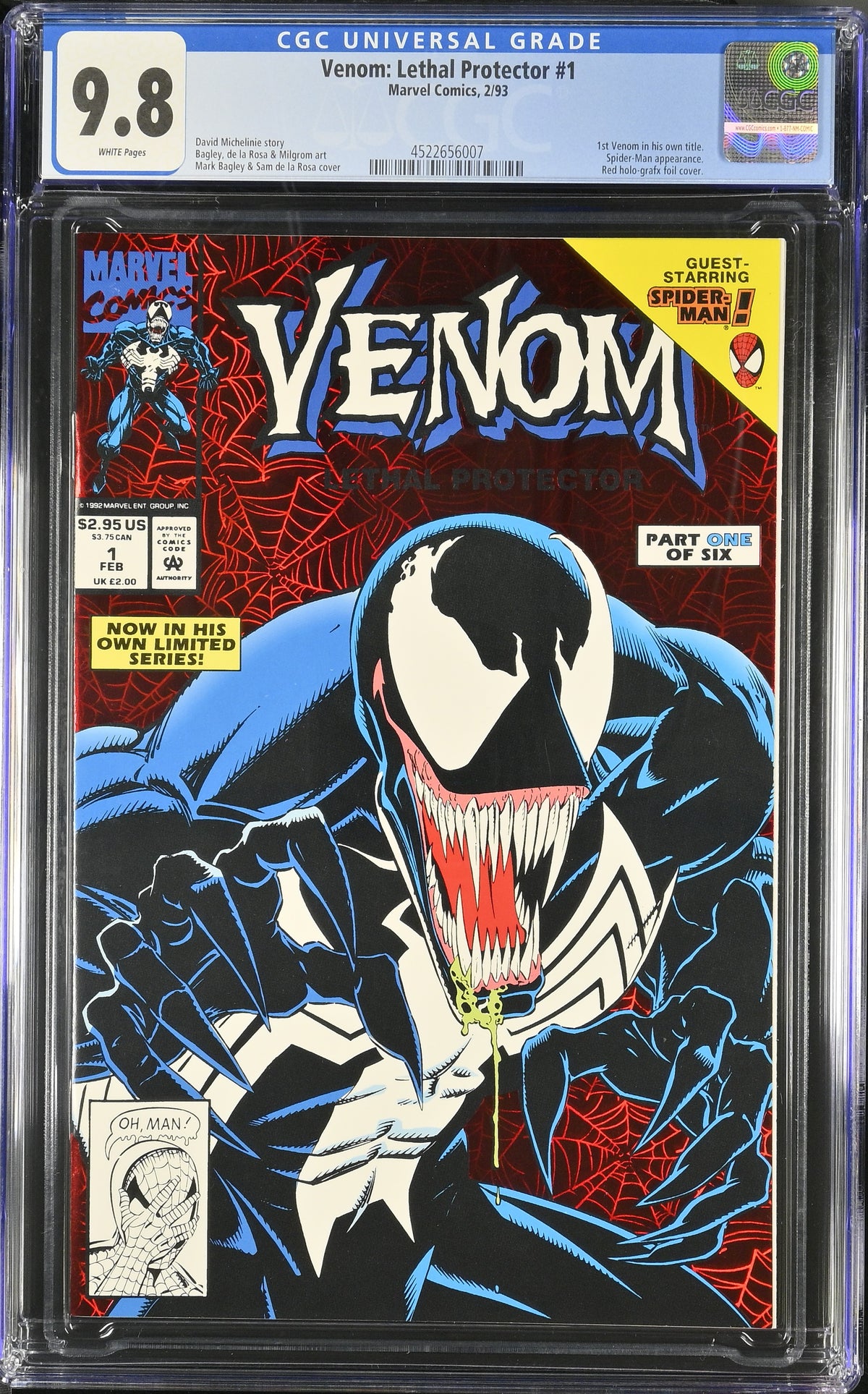 🔑 VENOM: LETHAL PROTECTOR #1 CGC 9.8 [MARVEL] *MARK BAGLEY* COMIC 1993