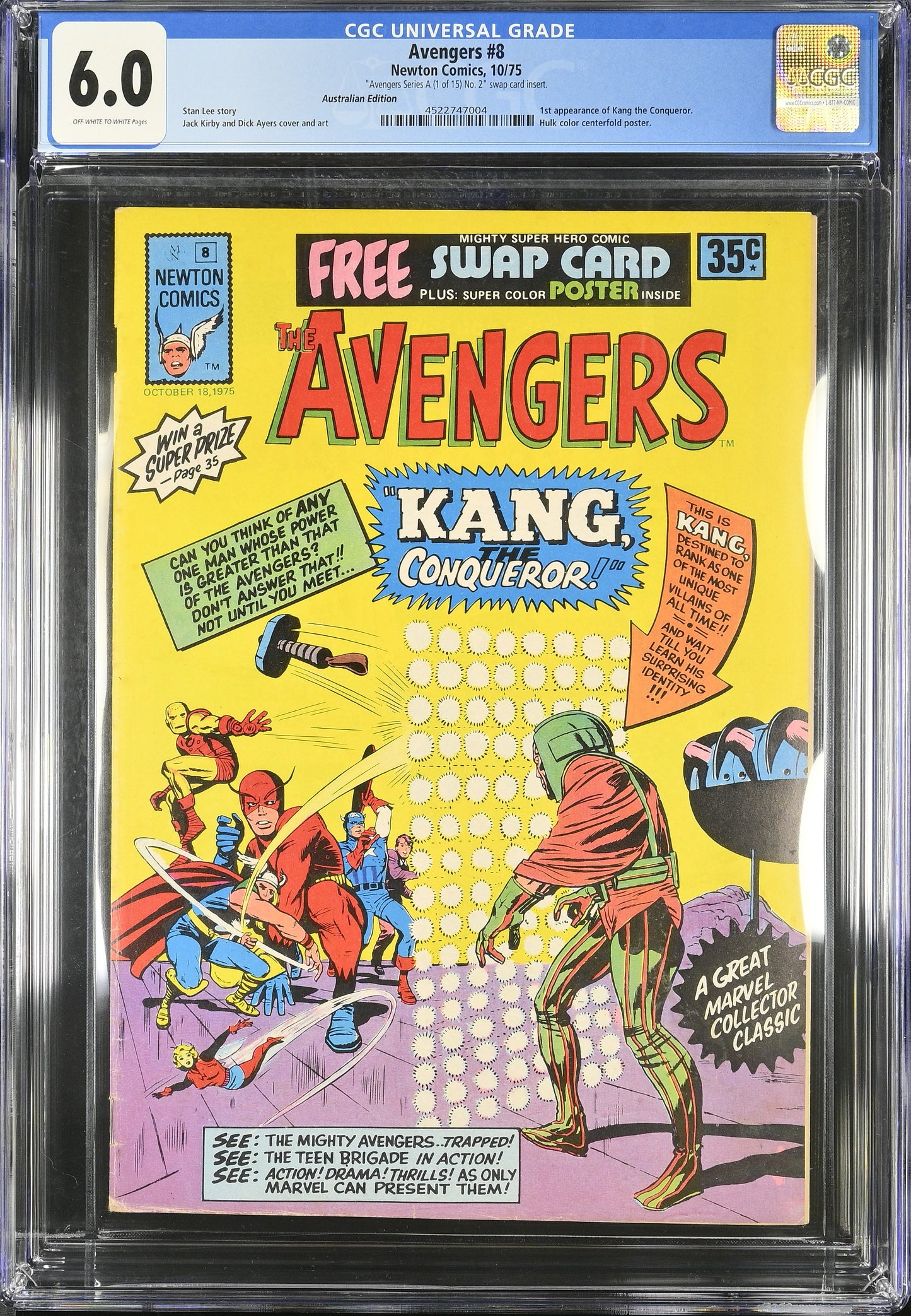 🔑 THE AVENGERS #8 CGC 6.0 + POSTER + SWAP CARD [NEWTON COMICS] AUSTRALIAN MARVEL 1975