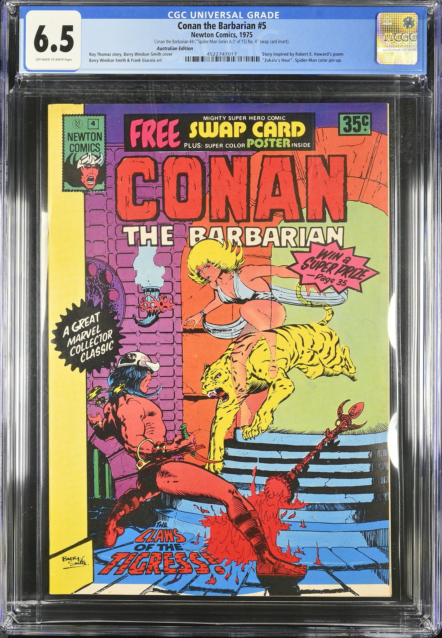 🔑 CONAN THE BARBARIAN #4 (#5) CGC 6.5 + POSTER + SWAP CARD [NEWTON COMICS] AUSTRALIAN MARVEL 1975