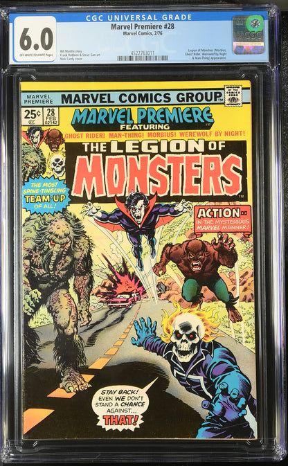 🔑 MARVEL PREMIERE #28 CGC 6.0 [MARVEL] COMIC *1ST TEAM APP. LEGION OF MONSTERS* 1976