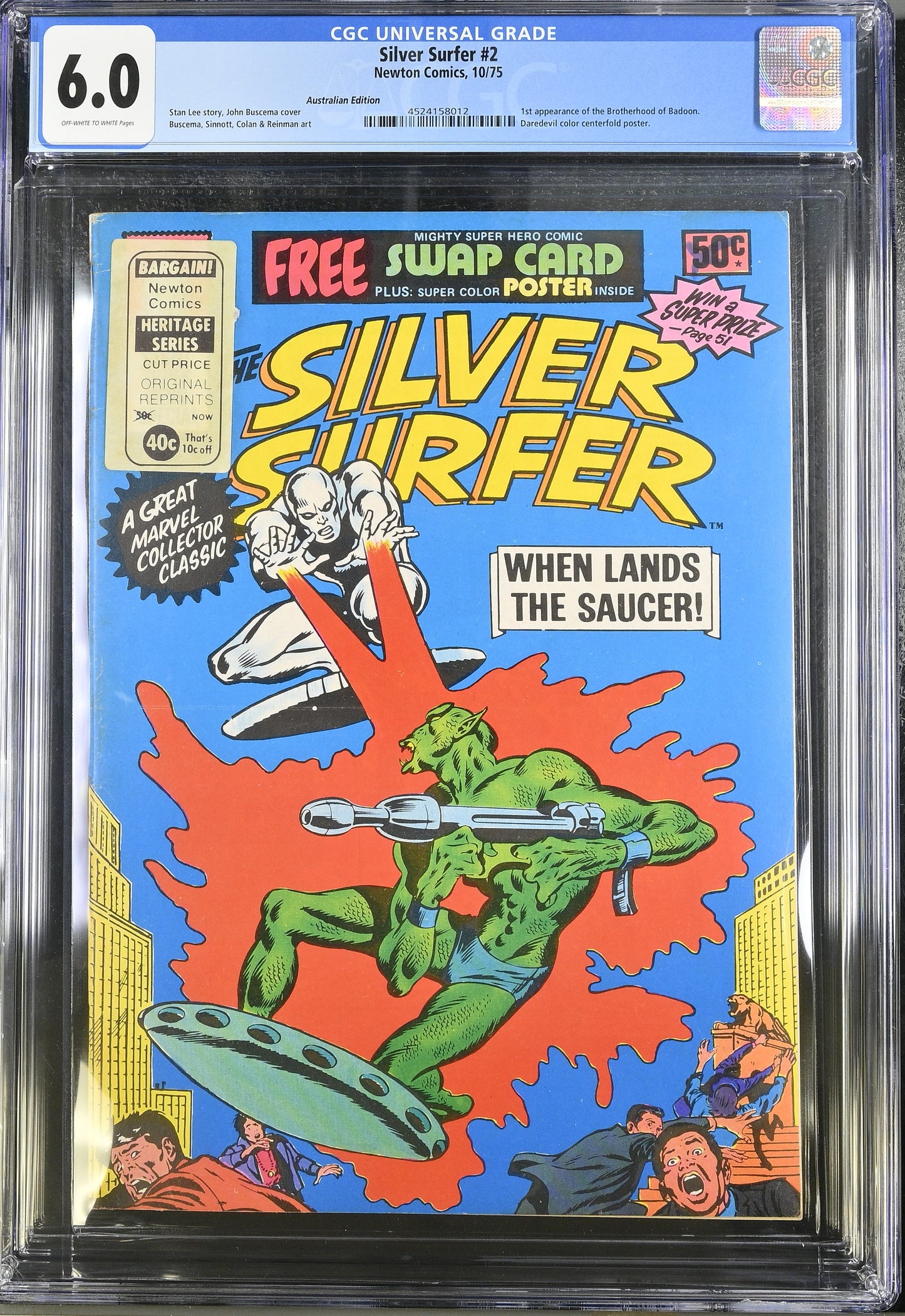 🔑 SILVER SURFER #2 CGC 6.0 + POSTER [NEWTON COMICS] AUSTRALIAN MARVEL 1975