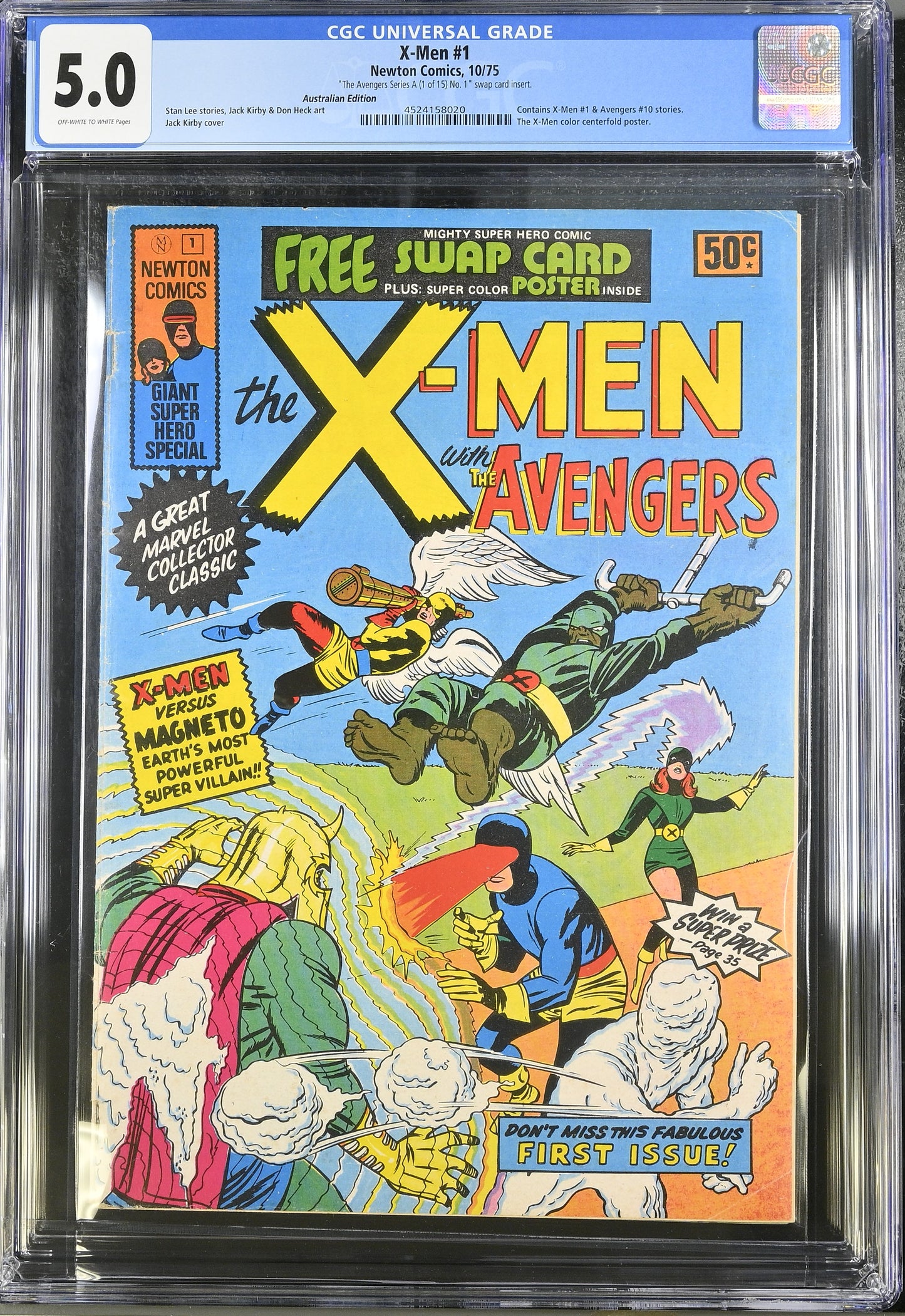 🔑 X-MEN #1 + POSTER + SWAP CARD CGC 5.0 [NEWTON COMICS] AUSTRALIAN MARVEL 1975