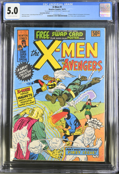 🔑 X-MEN #1 + POSTER + SWAP CARD CGC 5.0 [NEWTON COMICS] AUSTRALIAN MARVEL 1975