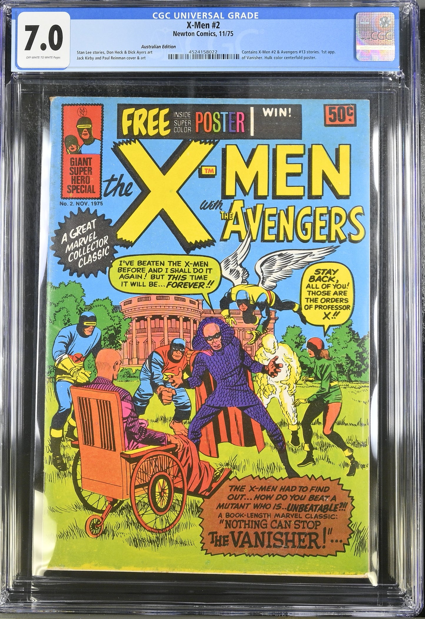 🔑 THE X-MEN #2 CGC 7.0 + POSTER [NEWTON COMICS] AUSTRALIAN MARVEL 1975