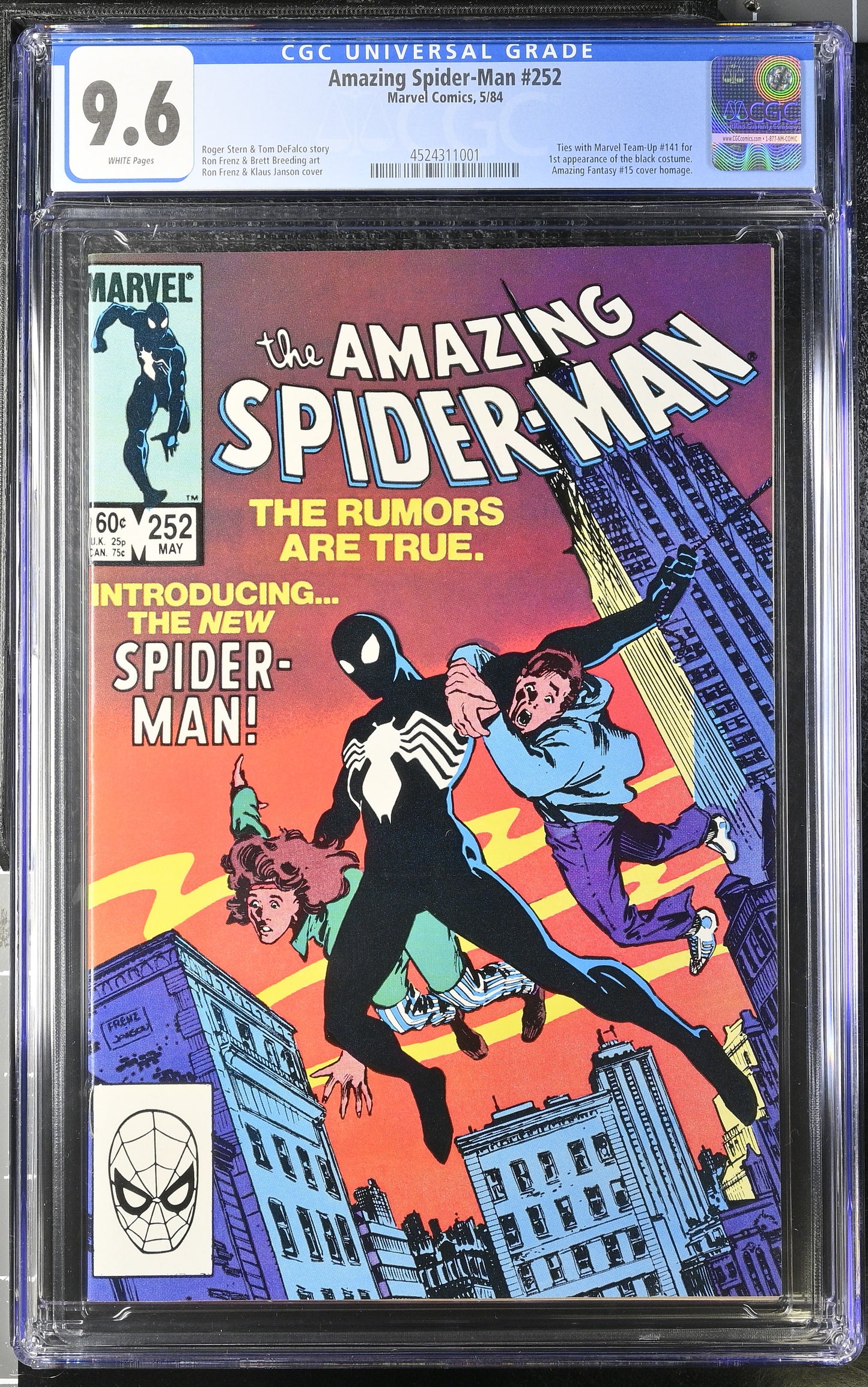 🔑 AMAZING SPIDER-MAN #252 CGC 9.6 [MARVEL COMICS] DIRECT *1ST BLACK COSTUME* 1984