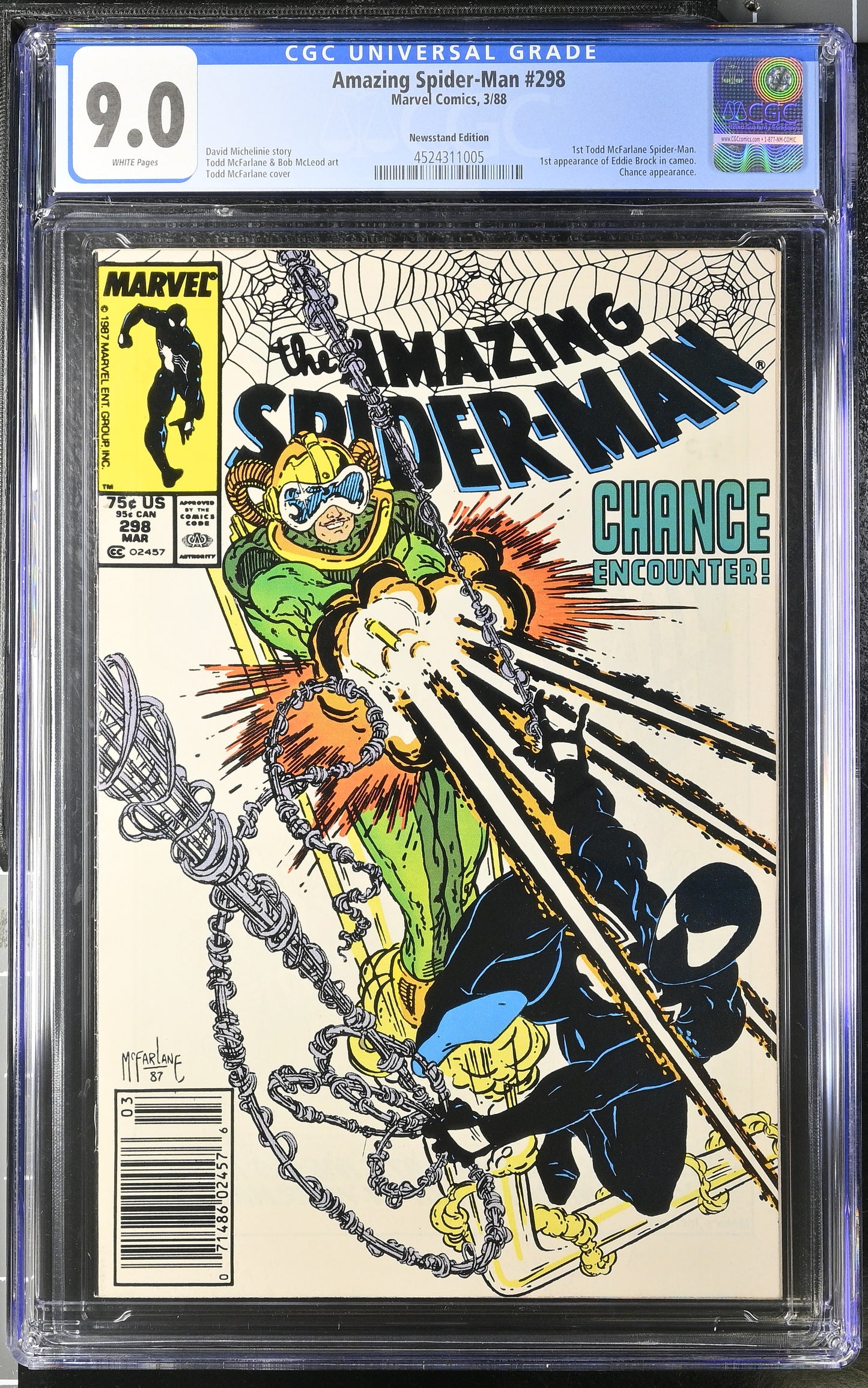 🔑 AMAZING SPIDER-MAN #298 CGC 9.0 NEWSSTAND MARVEL TODD MCFARLANE COMIC 1988