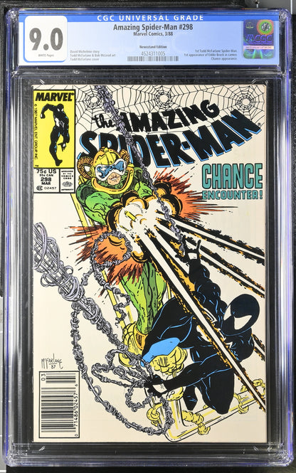 🔑 AMAZING SPIDER-MAN #298 CGC 9.0 NEWSSTAND MARVEL TODD MCFARLANE COMIC 1988