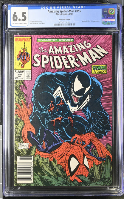 🔑 AMAZING SPIDER-MAN #316 CGC 6.5 NEWSSTAND MARVEL TODD MCFARLANE COMIC 1989