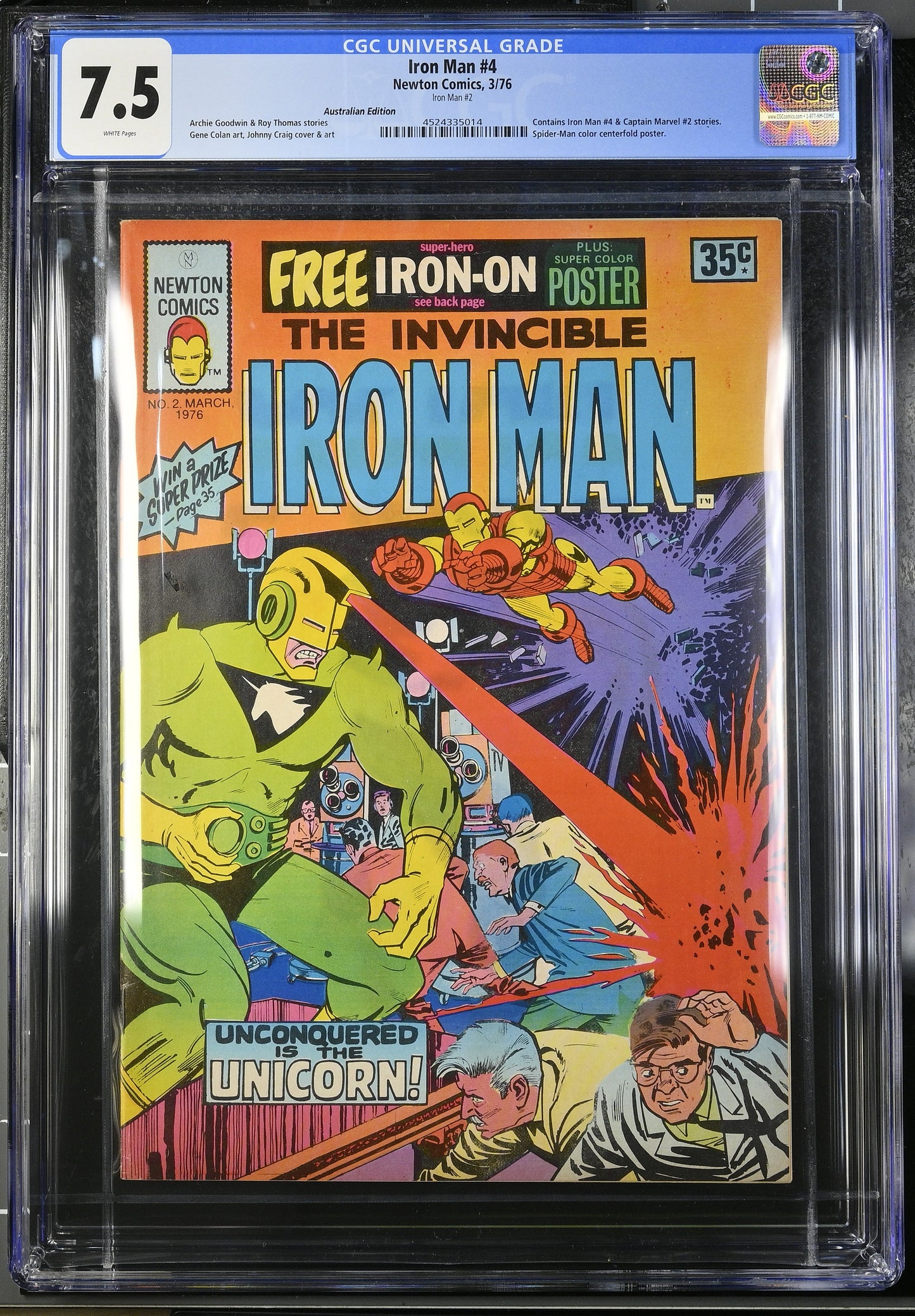 IRON MAN #2 CGC 7.5 + POSTER + IRON ON [NEWTON COMICS] AUSTRALIAN MARVEL 1976