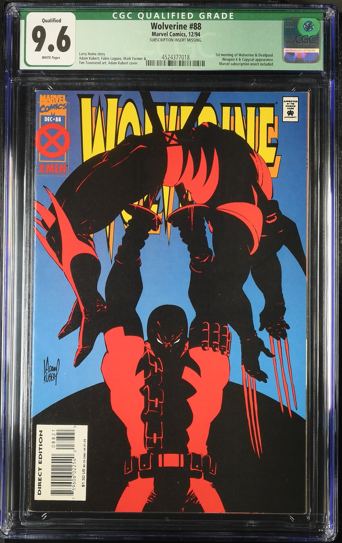 🔑 WOLVERINE #88 CGC 9.6 [MARVEL COMICS] DIRECT *1ST WOLVERINE VS DEADPOOL* 1994