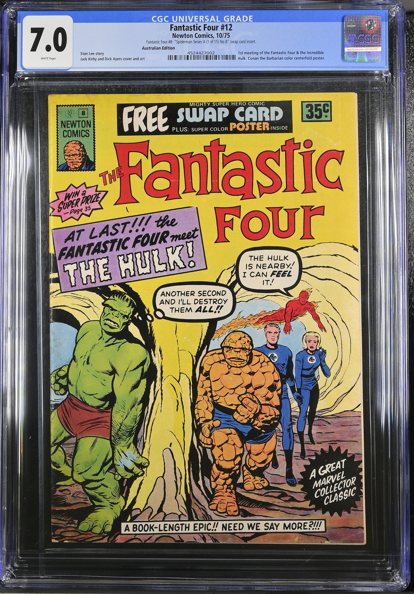 🔑 THE FANTASTIC FOUR #8 (#12) CGC 7.0 + POSTER + SWAP CARD [NEWTON COMICS] AUSTRALIAN MARVEL 1975
