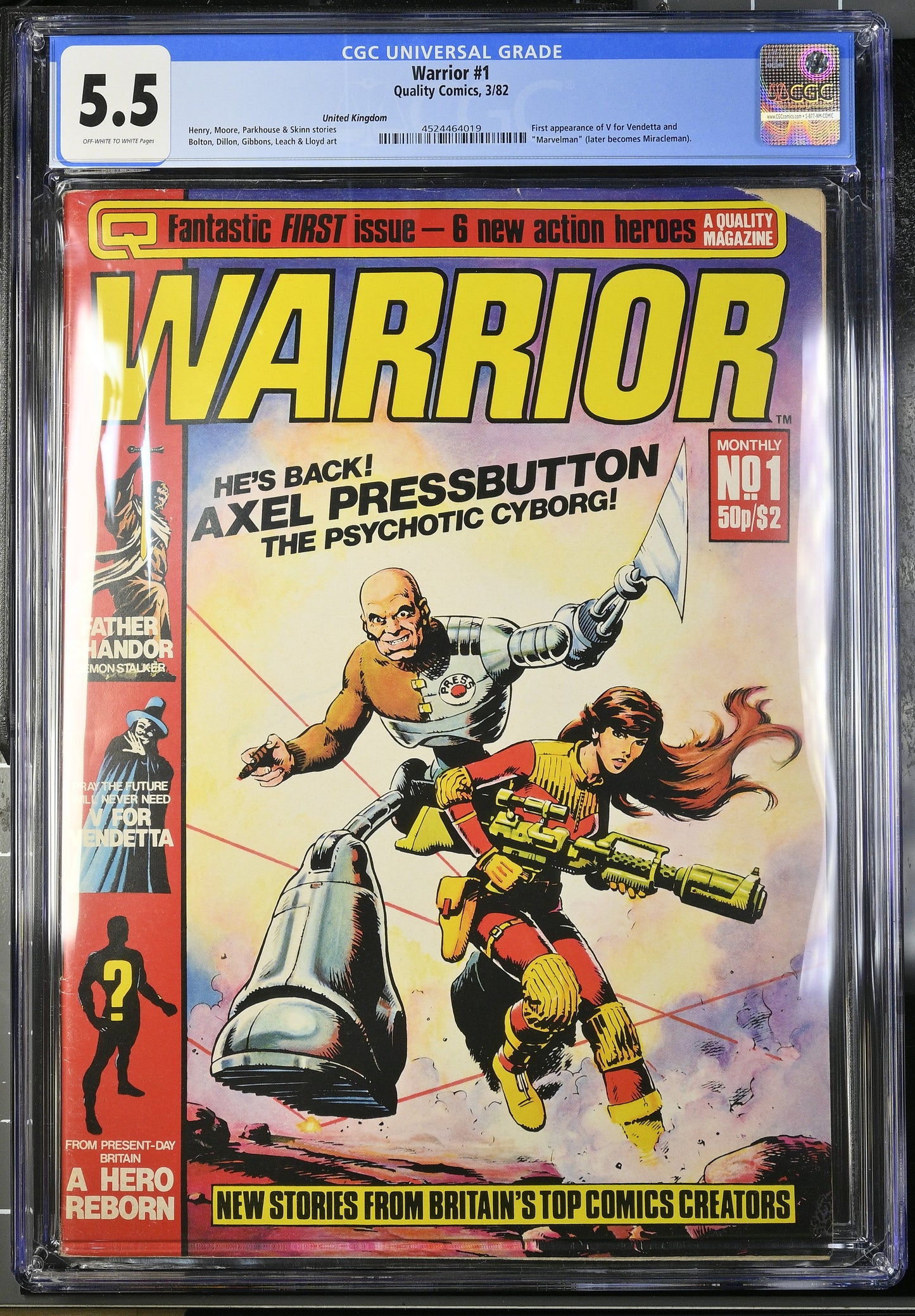 🔑 WARRIOR #1 CGC 5.5 [QUALITY COMICS] MAGAZINE *1ST APP. V FOR VENDETTA* 1982