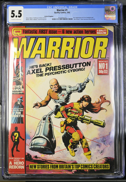🔑 WARRIOR #1 CGC 5.5 [QUALITY COMICS] MAGAZINE *1ST APP. V FOR VENDETTA* 1982
