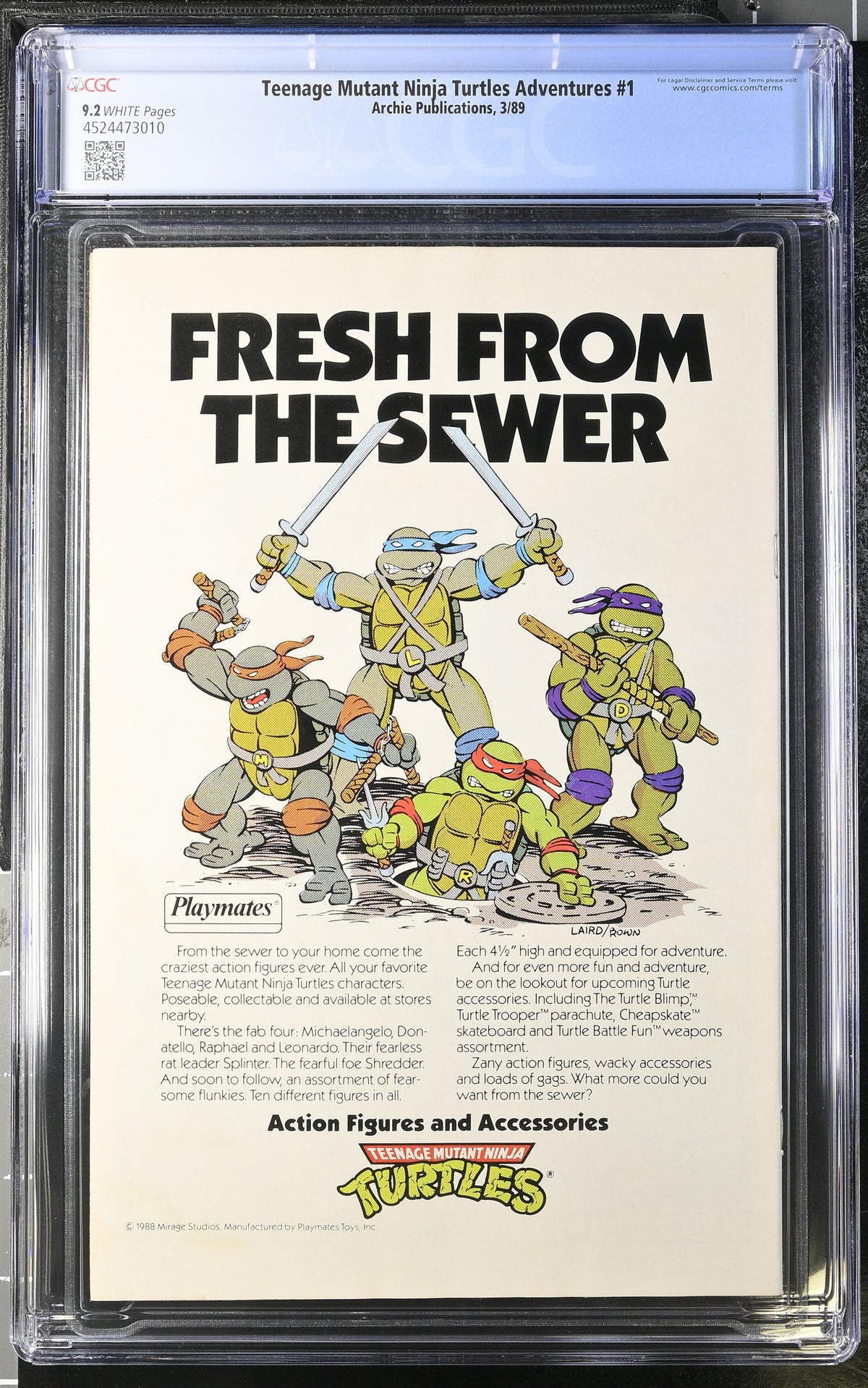 🔑 TEENAGE MUTANT NINJA TURTLES ADVENTURES #1 CGC 9.2 [ARCHIE COMICS] 1989