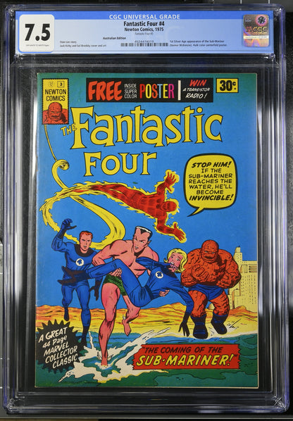 🔑 THE FANTASTIC FOUR #3 (#4) CGC 7.5 + POSTER [NEWTON COMICS] AUSTRALIAN MARVEL 1975