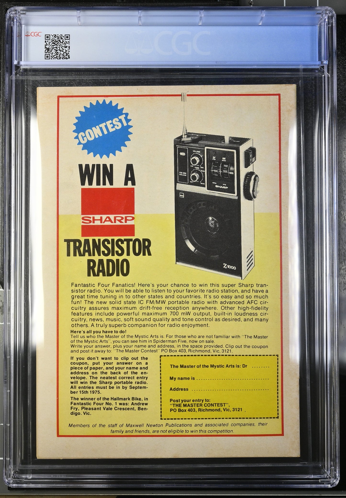 🔑 THE FANTASTIC FOUR #3 (#4) CGC 7.5 + POSTER [NEWTON COMICS] AUSTRALIAN MARVEL 1975