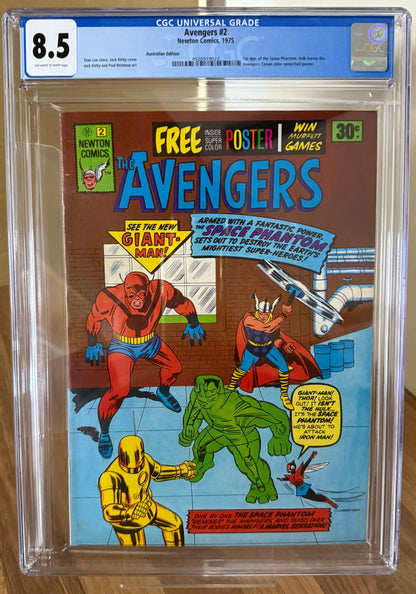 🔑 THE AVENGERS #2 CGC 8.5 + POSTER [NEWTON COMICS] AUSTRALIAN MARVEL 1975
