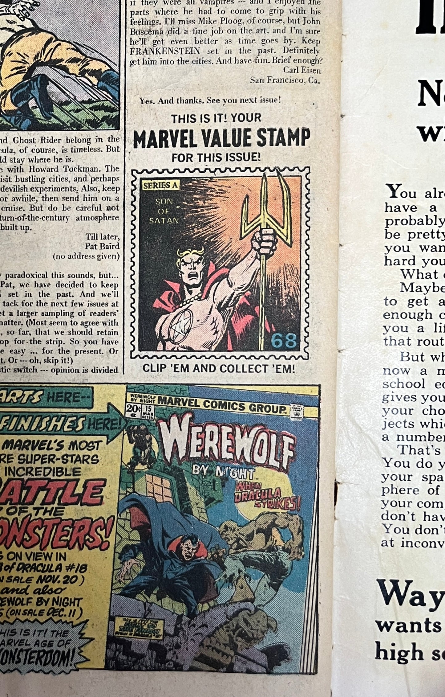 FRANKENSTEIN #9 [MARVEL COMICS] DIRECT 1974 GD-