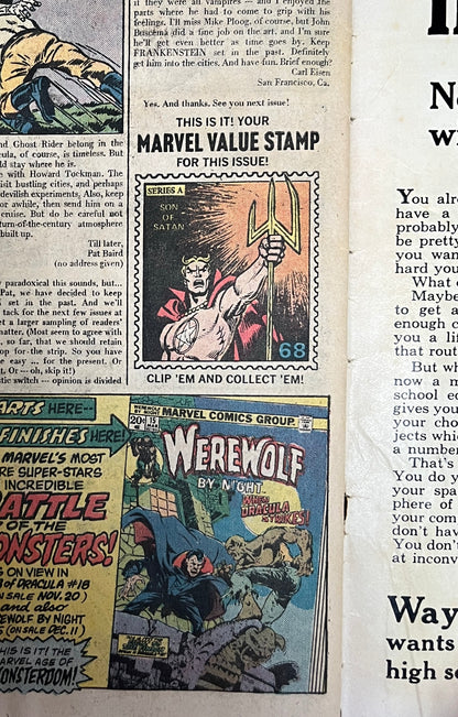 FRANKENSTEIN #9 [MARVEL COMICS] DIRECT 1974 GD-