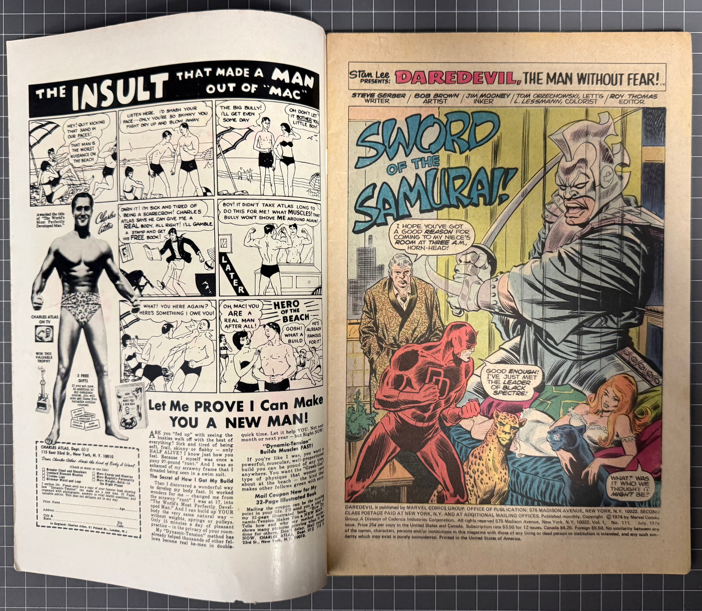 🔑 DAREDEVIL #111 [MARVEL COMICS] DIRECT *1ST APP. SILVER SAMURAI* 1974 FN