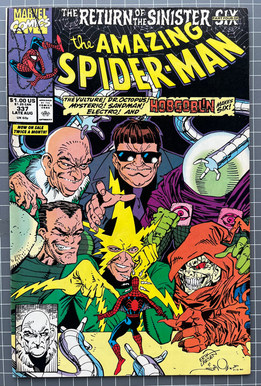 🔑 AMAZING SPIDER-MAN #337 [MARVEL COMICS] *1ST FULL APP. SINISTER SIX* 1990 VF